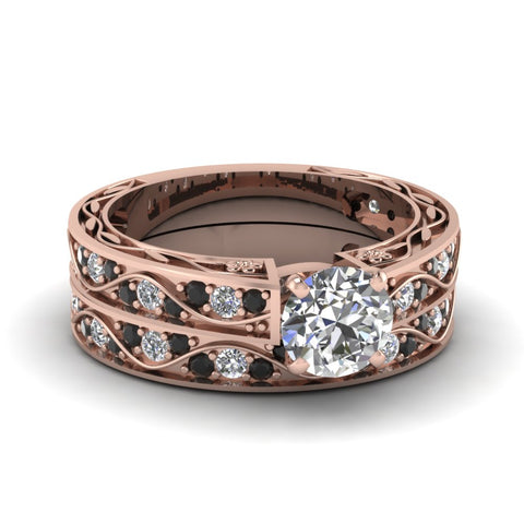 round-cut-antique-filigree-wedding-ring-set-with-black-diamond-in-rose-gold-FDENS3543ROGBLACK-NL-RG