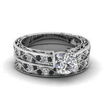 Load image into Gallery viewer, round-cut-antique-filigree-wedding-ring-set-with-black-diamond-in-white-gold-FDENS3543ROGBLACK-NL-WG
