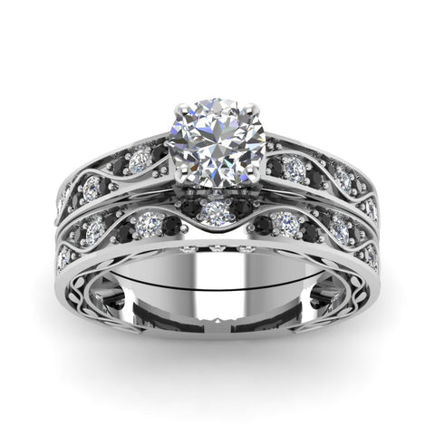 round-cut-antique-filigree-wedding-ring-set-with-black-diamond-in-white-gold-FDENS3543ROGBLACKANGLE5-NL-WG