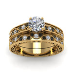 Load image into Gallery viewer, round-cut-antique-filigree-wedding-ring-set-with-black-diamond-in-yellow-gold-FDENS3543ROGBLACKANGLE5-NL-YG
