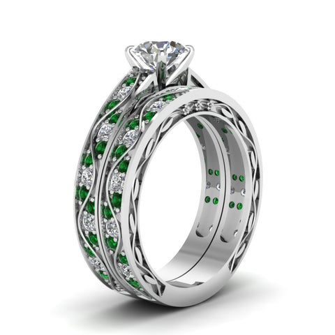 round-cut-antique-filigree-wedding-ring-set-with-emerald-in-white-gold-FDENS3543ROGEMGRANGLE2-NL-WG