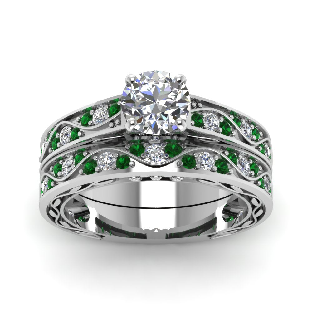 round-cut-antique-filigree-wedding-ring-set-with-emerald-in-white-gold-FDENS3543ROGEMGRANGLE5-NL-WG