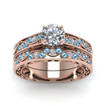 Load image into Gallery viewer, round-cut-antique-filigree-wedding-ring-set-with-ice-blue-topaz-in-rose-gold-FDENS3543ROGICBLTOANGLE5-NL-RG
