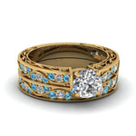 Load image into Gallery viewer, round-cut-antique-filigree-wedding-ring-set-with-ice-blue-topaz-in-yellow-gold-FDENS3543ROGICBLTO-NL-YG
