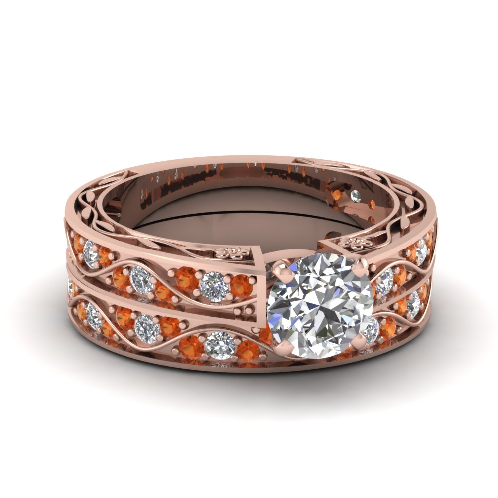 round-cut-antique-filigree-wedding-ring-set-with-orange-sapphire-in-rose-gold-FDENS3543ROGSAOR-NL-RG