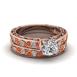 Load image into Gallery viewer, round-cut-antique-filigree-wedding-ring-set-with-orange-sapphire-in-rose-gold-FDENS3543ROGSAOR-NL-RG