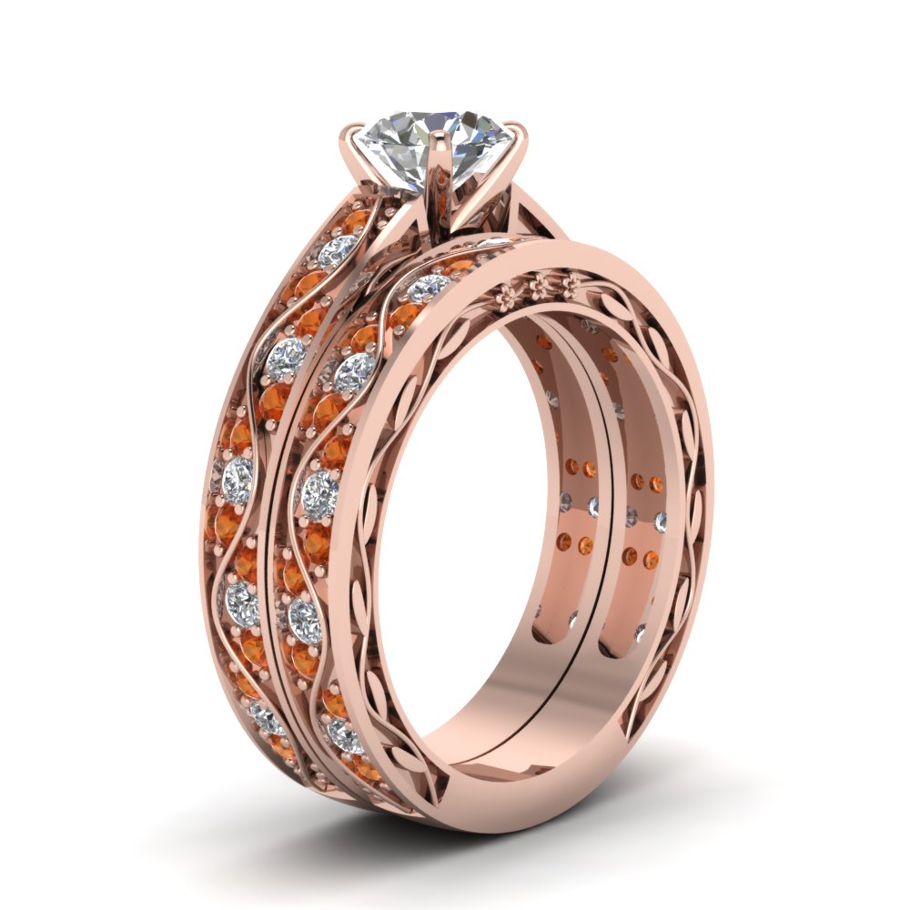 round-cut-antique-filigree-wedding-ring-set-with-orange-sapphire-in-rose-gold-FDENS3543ROGSAORANGLE2-NL-RG