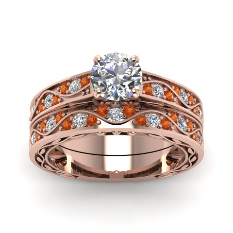 round-cut-antique-filigree-wedding-ring-set-with-orange-sapphire-in-rose-gold-FDENS3543ROGSAORANGLE5-NL-RG