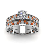 Load image into Gallery viewer, round-cut-antique-filigree-wedding-ring-set-with-orange-sapphire-in-white-gold-FDENS3543ROGSAORANGLE5-NL-WG