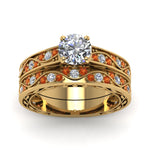 Load image into Gallery viewer, round-cut-antique-filigree-wedding-ring-set-with-orange-sapphire-in-yellow-gold-FDENS3543ROGSAORANGLE5-NL-YG
