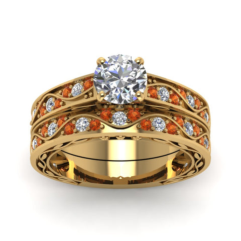 round-cut-antique-filigree-wedding-ring-set-with-orange-sapphire-in-yellow-gold-FDENS3543ROGSAORANGLE5-NL-YG
