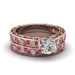 Load image into Gallery viewer, round-cut-antique-filigree-wedding-ring-set-with-pink-sapphire-in-rose-gold-FDENS3543ROGSADRPI-NL-RG
