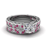 Load image into Gallery viewer, round-cut-antique-filigree-wedding-ring-set-with-pink-sapphire-in-white-gold-FDENS3543ROGSADRPI-NL-WG
