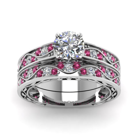 round-cut-antique-filigree-wedding-ring-set-with-pink-sapphire-in-white-gold-FDENS3543ROGSADRPIANGLE5-NL-WG