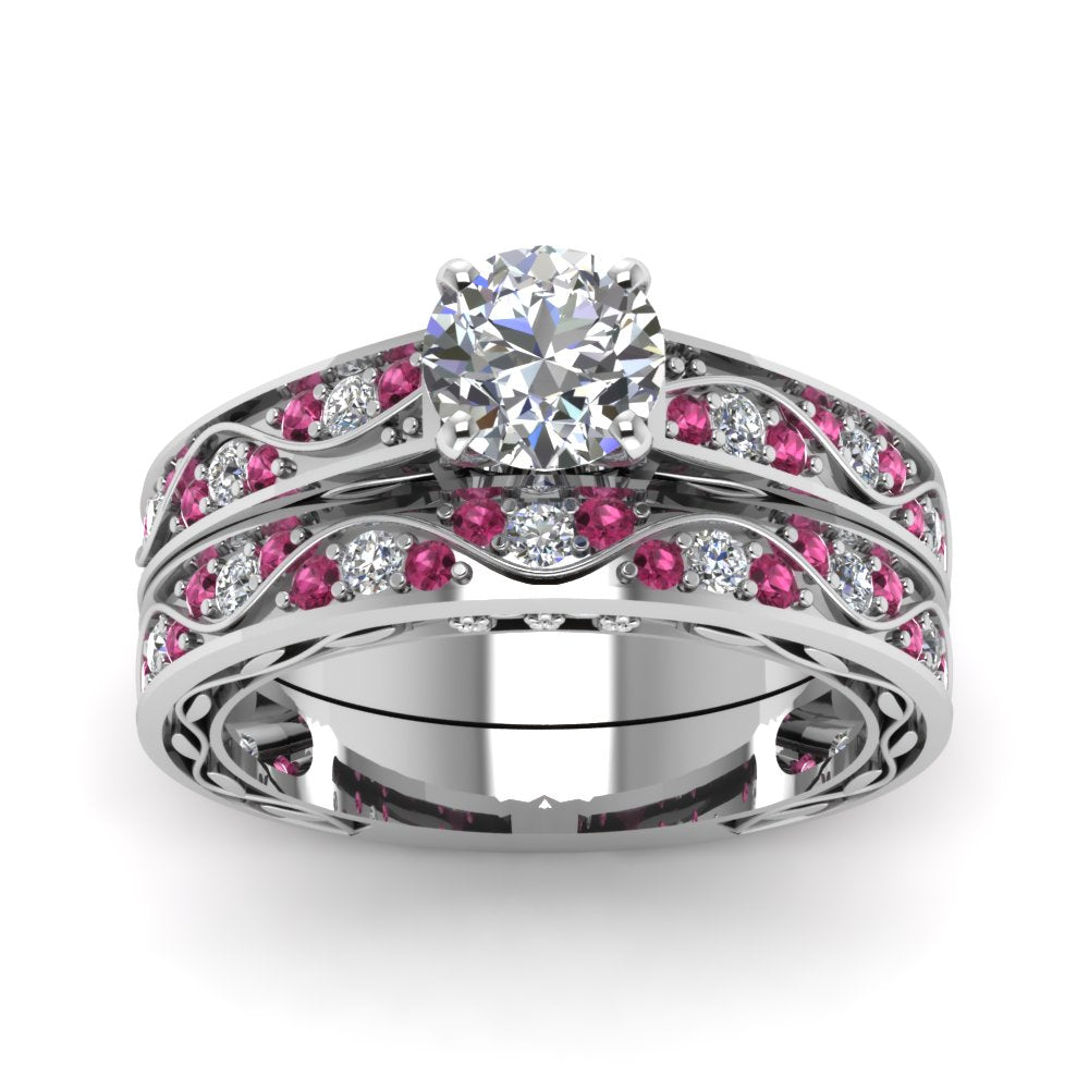 round-cut-antique-filigree-wedding-ring-set-with-pink-sapphire-in-white-gold-FDENS3543ROGSADRPIANGLE5-NL-WG