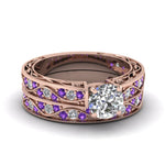 Load image into Gallery viewer, round-cut-antique-filigree-wedding-ring-set-with-purple-amethyst-in-rose-gold-FDENS3543ROGVITO-NL-RG