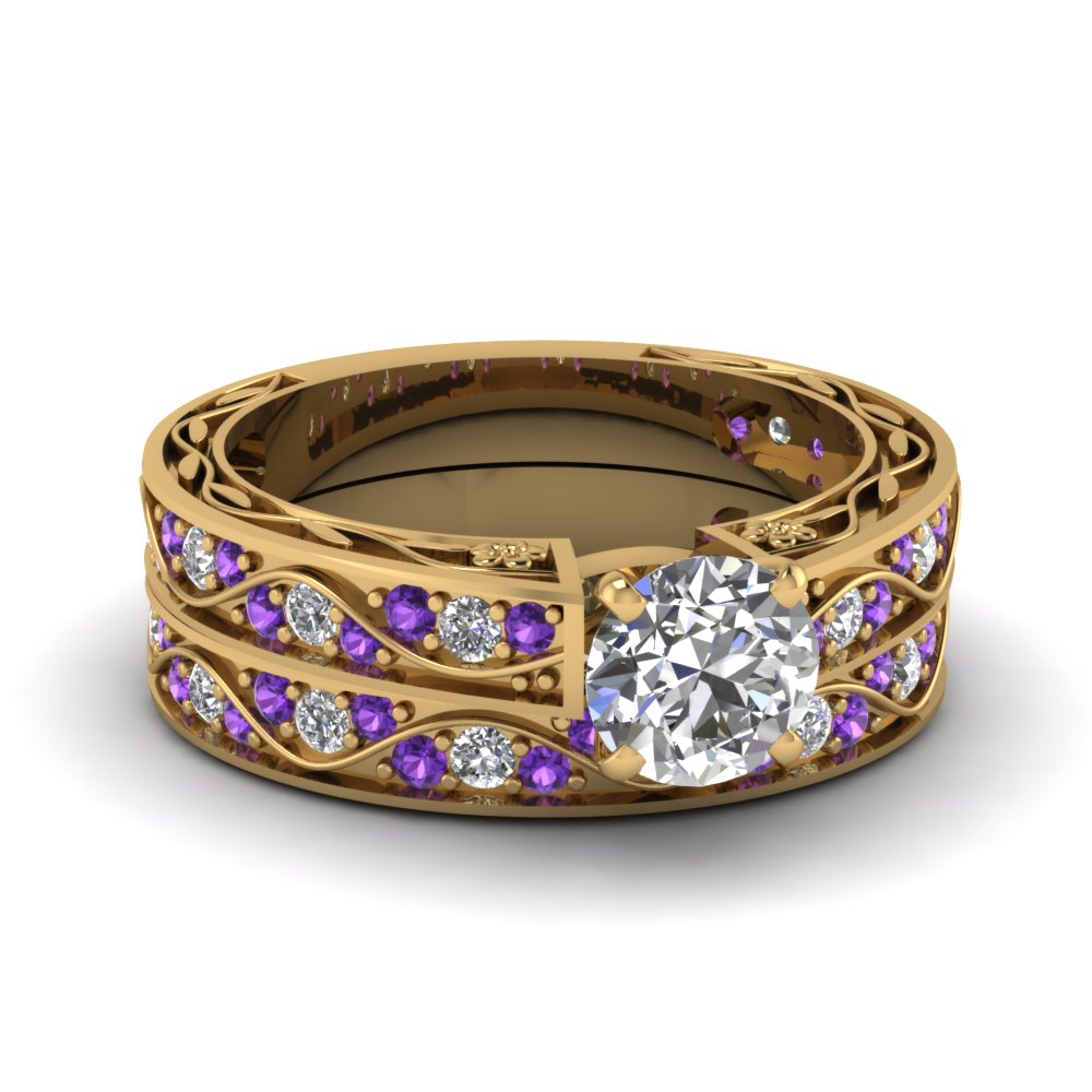 round-cut-antique-filigree-wedding-ring-set-with-purple-amethyst-in-yellow-gold-FDENS3543ROGVITO-NL-YG