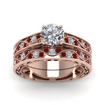 Load image into Gallery viewer, round-cut-antique-filigree-wedding-ring-set-with-ruby-in-rose-gold-FDENS3543ROGRUDRANGLE5-NL-RG