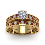 Load image into Gallery viewer, round-cut-antique-filigree-wedding-ring-set-with-ruby-in-yellow-gold-FDENS3543ROGRUDRANGLE5-NL-YG