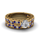 Load image into Gallery viewer, round-cut-antique-filigree-wedding-ring-set-with-sapphire-in-yellow-gold-FDENS3543ROGSABL-NL-YG
