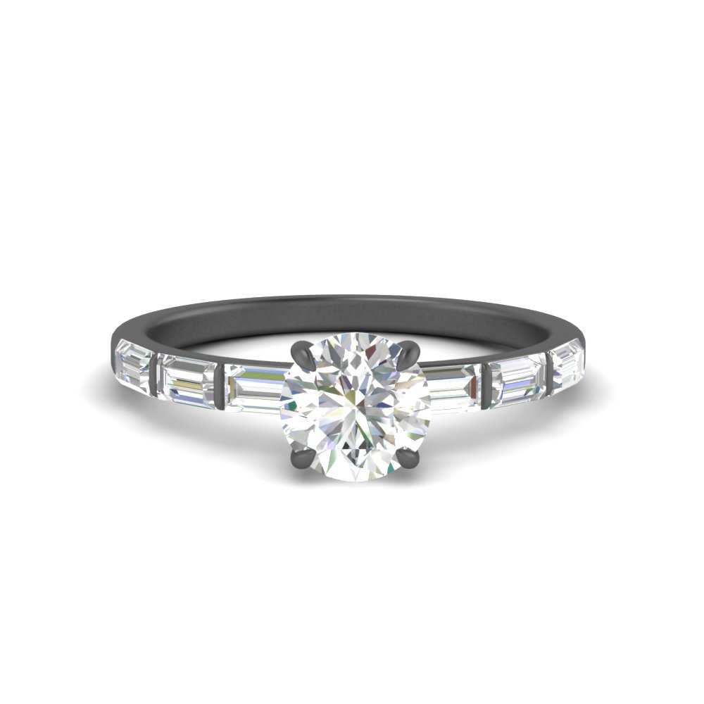 Round Cut Baguette Thin Band Engagement Ring