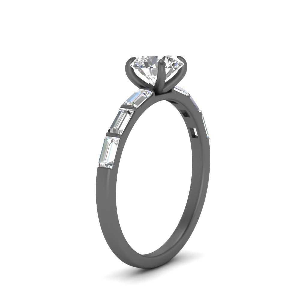 Round Cut Baguette Thin Band Engagement Ring