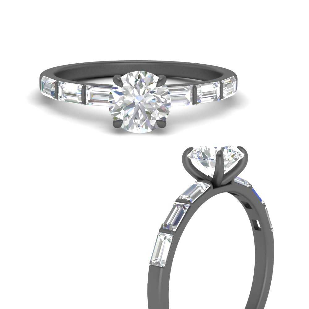 Round Cut Baguette Thin Band Engagement Ring
