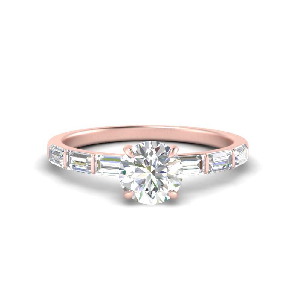 Round Cut Baguette Thin Band Engagement Ring