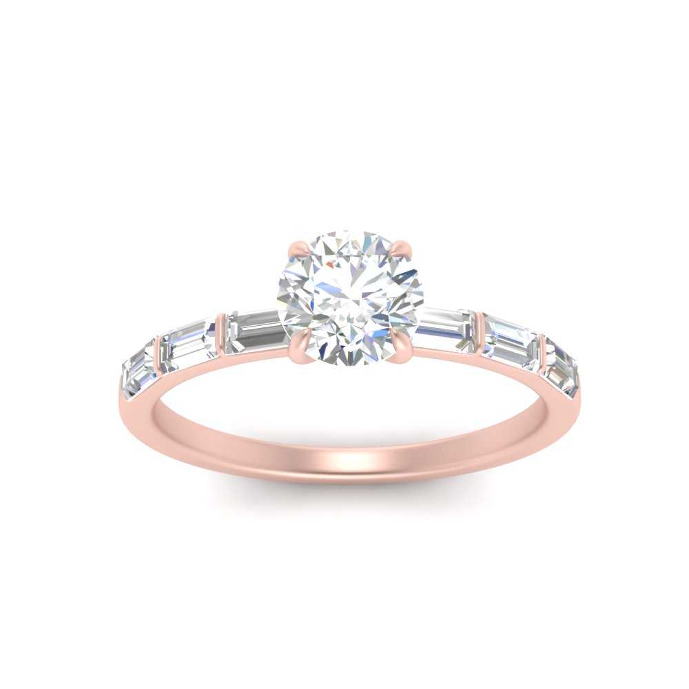 Round Cut Baguette Thin Band Engagement Ring