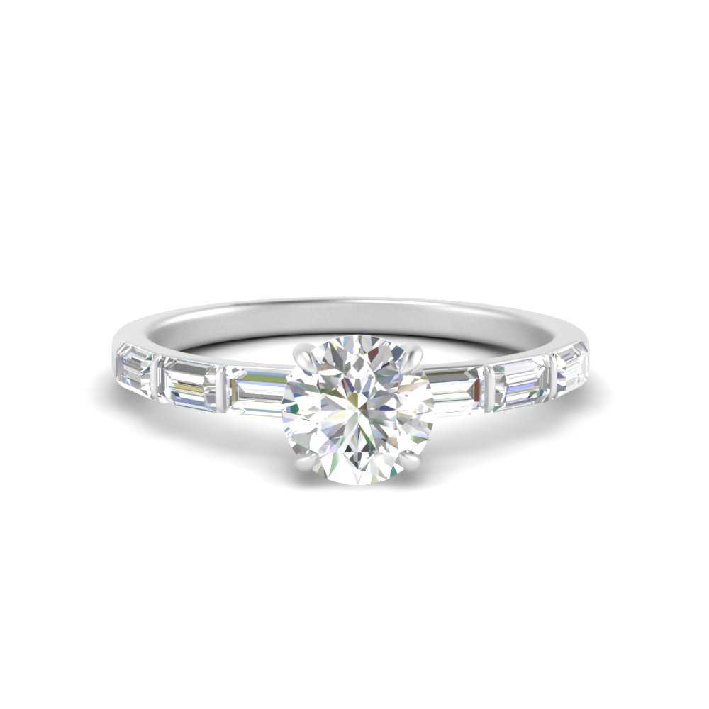 Round Cut Baguette Thin Band Engagement Ring