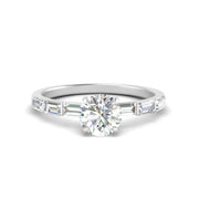 Round Cut Baguette Thin Band Engagement Ring