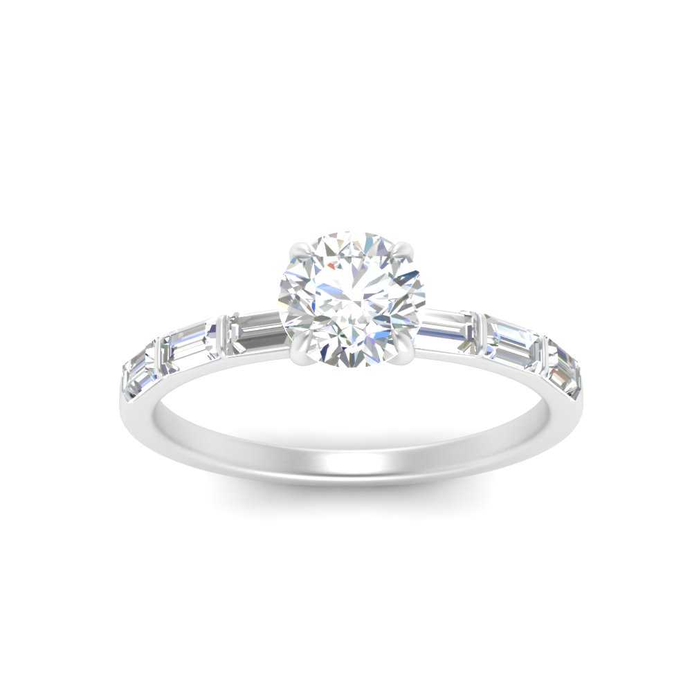 Round Cut Baguette Thin Band Engagement Ring