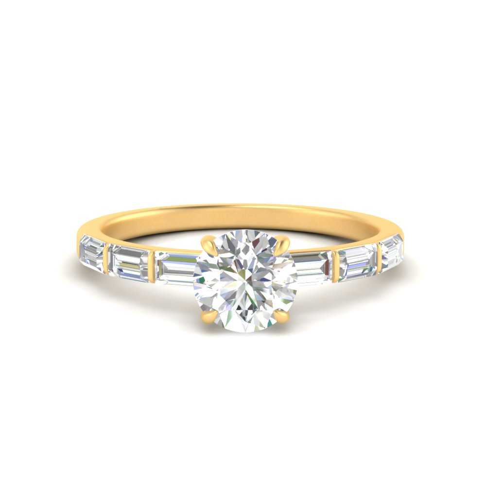 Round Cut Baguette Thin Band Engagement Ring