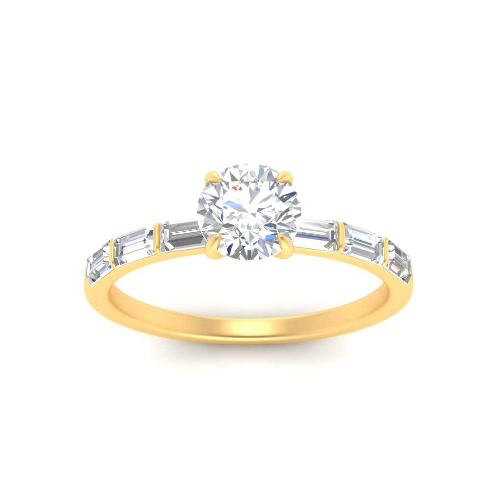 Round Cut Baguette Thin Band Engagement Ring