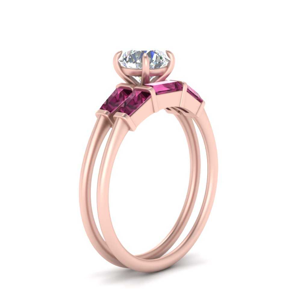 round-cut-bar-set-pink-sapphire-ring-with-matching-3-baguette-wedding-band-in-FDENS100ROGSADRPI-NL-RG