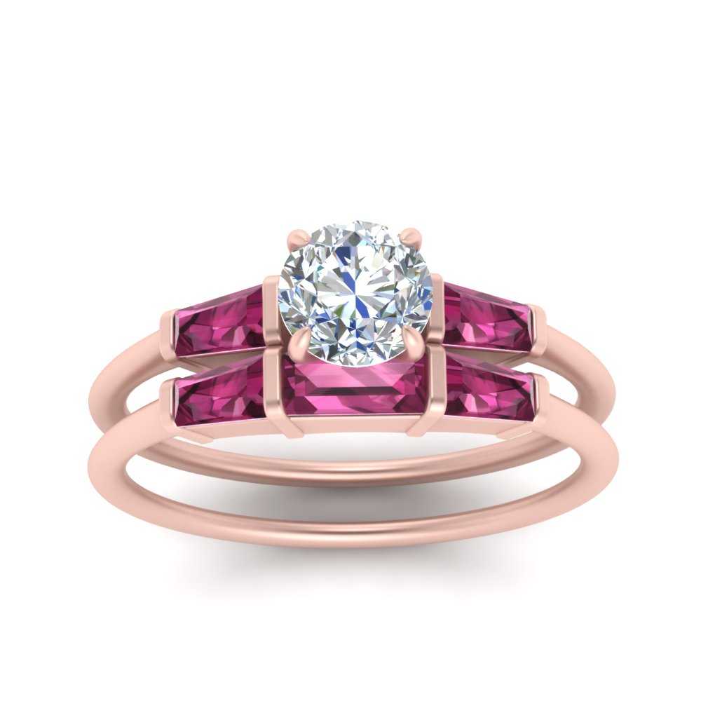 round-cut-bar-set-pink-sapphire-ring-with-matching-3-baguette-wedding-band-in-FDENS100ROGSADRPI-NL-RG