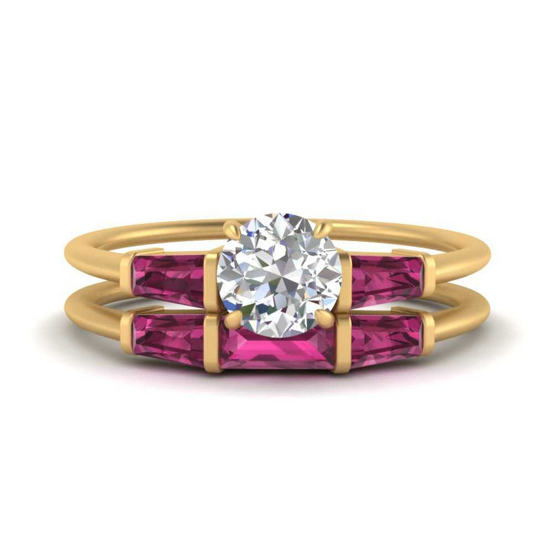 round-cut-bar-set-pink-sapphire-ring-with-matching-3-baguette-wedding-band-in-yellow-gold-FDENS100ROGSADRPI-NL-YG