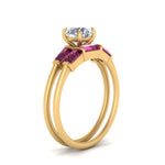 Load image into Gallery viewer, round-cut-bar-set-pink-sapphire-ring-with-matching-3-baguette-wedding-band-in-FDENS100ROGSADRPI-NL-YG
