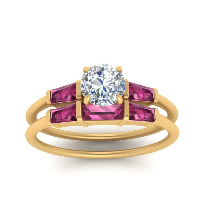 round-cut-bar-set-pink-sapphire-ring-with-matching-3-baguette-wedding-band-in-yellow-gold-FDENS100ROGSADRPIANGLE5-NL-YG