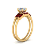 Load image into Gallery viewer, round-cut-bar-set-ruby-ring-with-matching-3-baguette-wedding-band-in-FDENS100ROGRUDR-NL-YG
