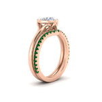 Load image into Gallery viewer, round-cut-bezel-solitaire-ring-with-emerald-band-in-rose-gold-FD11229ROGEMGRANGLE2-NL-RG.jpg?v=1758702902