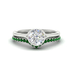 Load image into Gallery viewer, round-cut-bezel-solitaire-ring-with-emerald-band-in-white-gold-FD11229ROGEMGR-NL-WG.jpg?v=1758702902