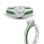 Load image into Gallery viewer, round-cut-bezel-solitaire-ring-with-emerald-band-in-white-gold-FD11229ROGEMGRANGLE3-NL-WG.jpg?v=1758702904