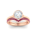 Load image into Gallery viewer, round-cut-bezel-solitaire-ring-with-pink-sapphire-band-in-rose-gold-FD11229ROGSADRPIANGLE5-NL-RG.jpg?v=1758702902