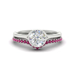 Load image into Gallery viewer, round-cut-bezel-solitaire-ring-with-pink-sapphire-band-in-white-gold-FD11229ROGSADRPI-NL-WG.jpg?v=1758702902