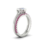 Load image into Gallery viewer, round-cut-bezel-solitaire-ring-with-pink-sapphire-band-in-white-gold-FD11229ROGSADRPIANGLE2-NL-WG.jpg?v=1758702902