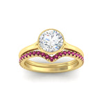 Load image into Gallery viewer, round-cut-bezel-solitaire-ring-with-pink-sapphire-band-in-yellow-gold-FD11229ROGSADRPIANGLE5-NL-YG.jpg?v=1758702901