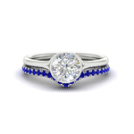 Load image into Gallery viewer, round-cut-bezel-solitaire-ring-with-sapphire-band-in-white-gold-FD11229ROGSABL-NL-WG.jpg?v=1758702901