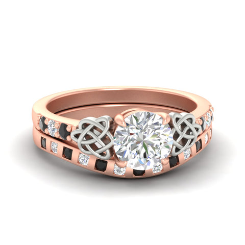 Round Cut Celtic Two Tone Ring And Matching Band