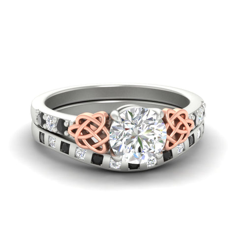 Round Cut Celtic Two Tone Ring And Matching Band
